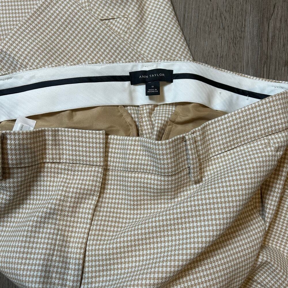 Ann Taylor Houndstooth Suit Set Beige Top Size 12 Pants Size 10 Office Chic - Picture 4 of 11